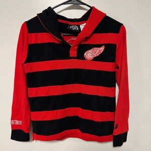 NHL Red Wings Red and Black Striped Kids Hooded Long Sleeve